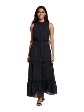 Draper James Black Smocked High-Neck Tiered Maxi Dress